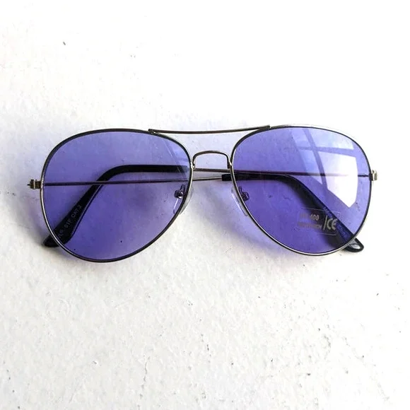 70s Retro Purple Aviator Sunglasses Pastel Minimal Boho Sunnies Festival Shades - Picture 1 of 6